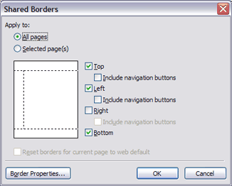 Shared Borders dialog